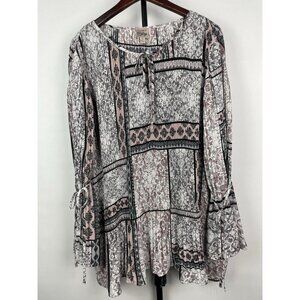 Como Vintage Multicolor Floral Patchwork Pleated Long Sleeve Blouse Size 2X‎